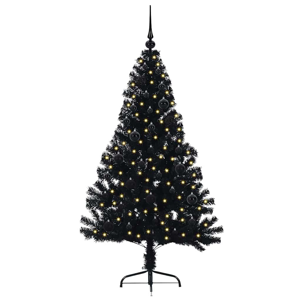 Kunstig Forhåndsopplyst Juletre Med 150 Led Svart 150 Cm Pvc