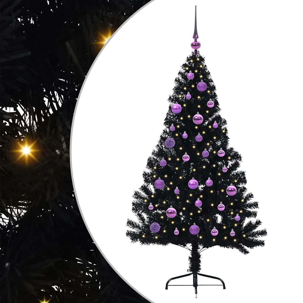 Kunstig Forhåndsopplyst Juletre Med 150 Led Svart 150 Cm Pvc