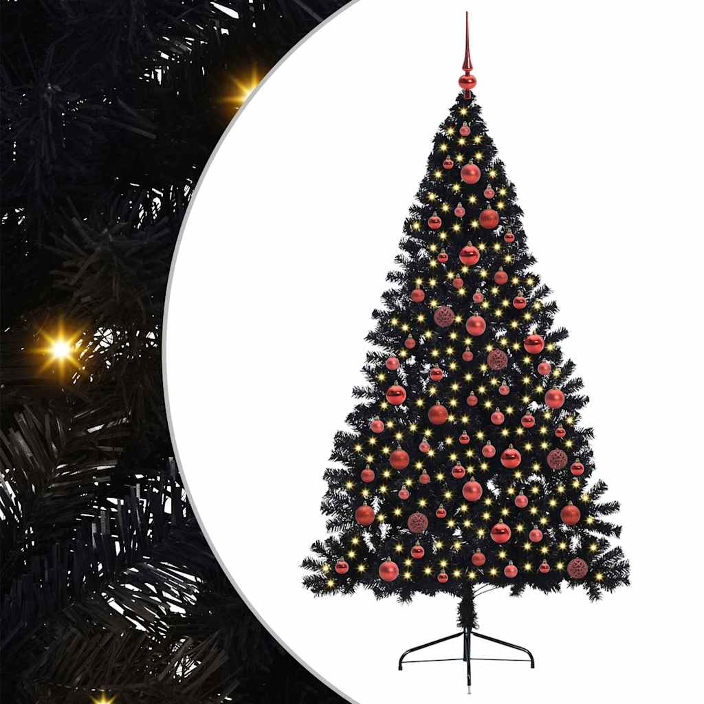 Kunstig Forhåndsopplyst Juletre Med 300 Led Svart 180 Cm Pvc