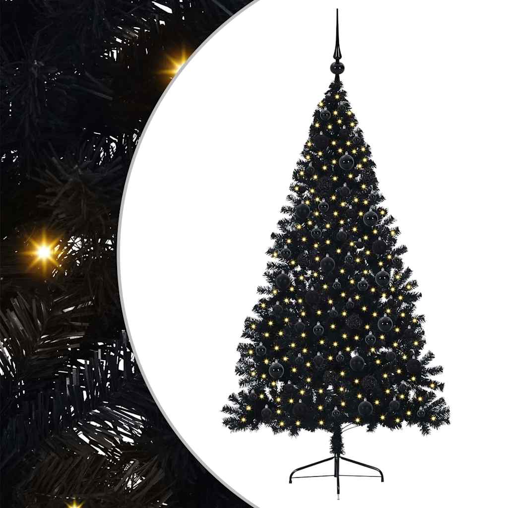 Kunstig Forhåndsopplyst Juletre Med 300 Led Svart 180 Cm Pvc