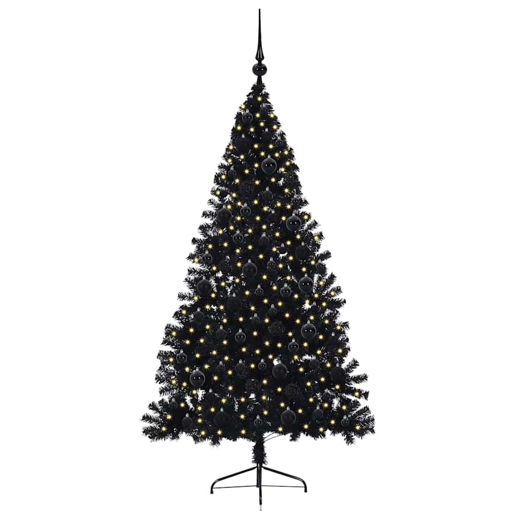 Kunstig Forhåndsopplyst Juletre Med 300 Led Svart 180 Cm Pvc