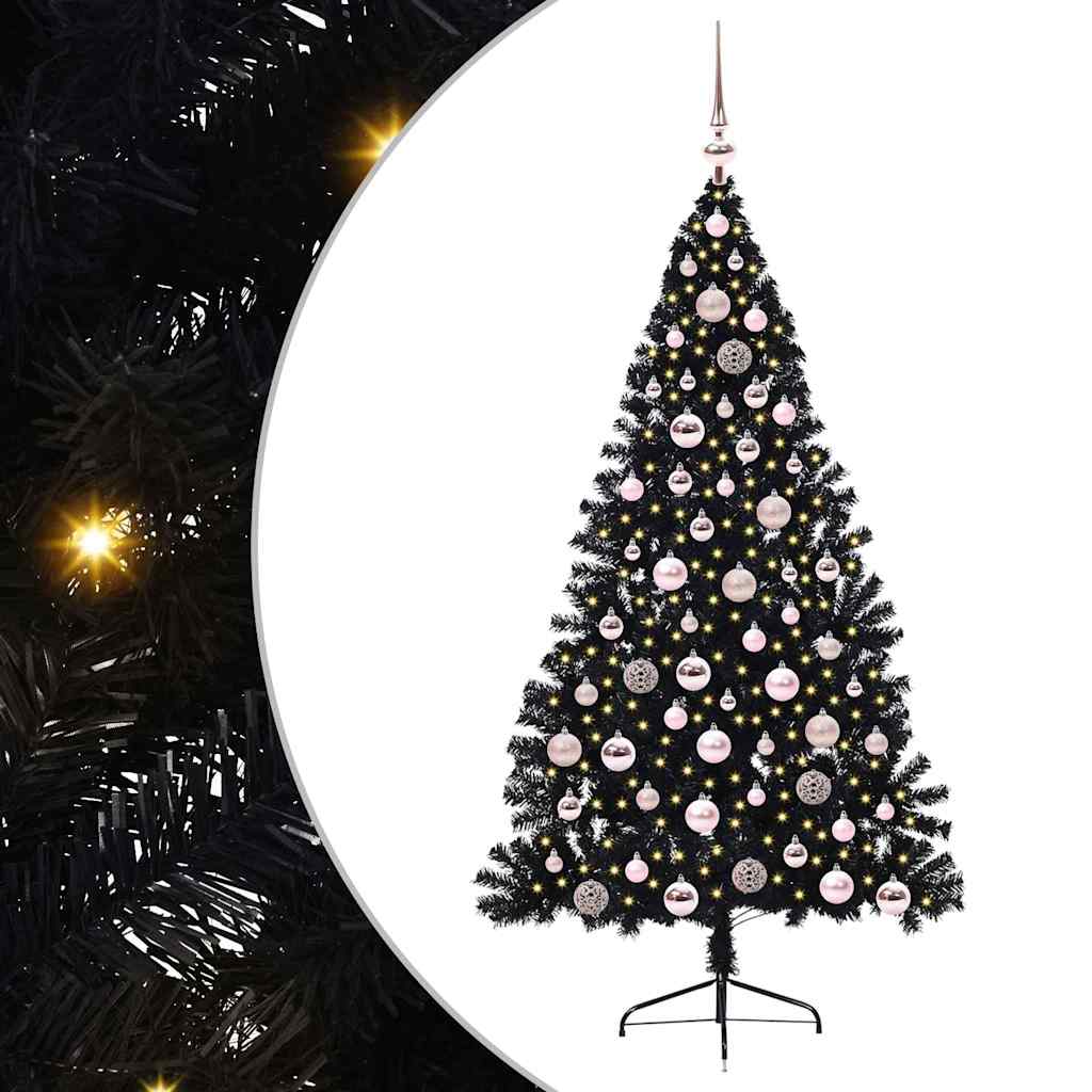 Kunstig Forhåndsopplyst Juletre Med 300 Led Svart 180 Cm Pvc