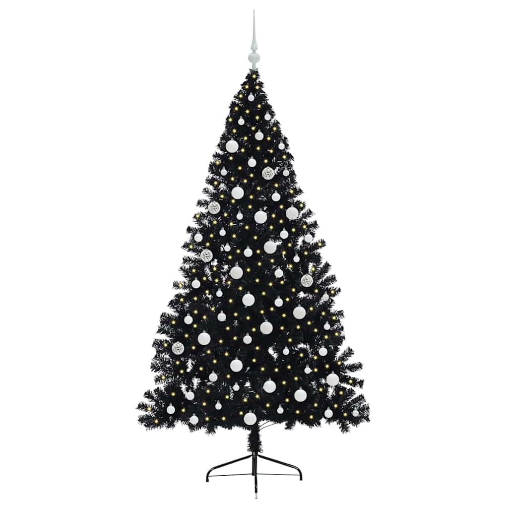 Kunstig Forhåndsopplyst Juletre Med 300 Led Svart 180 Cm Pvc