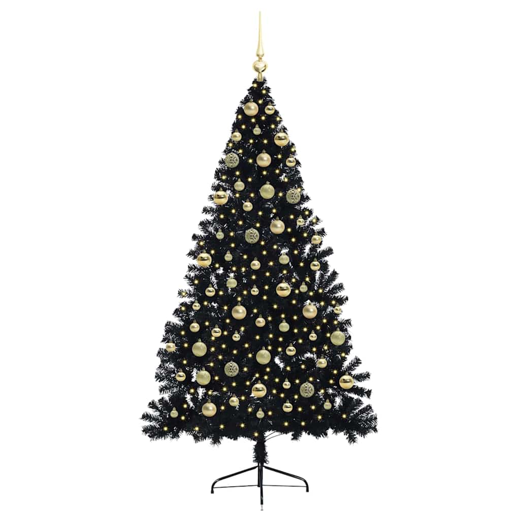 Kunstig Forhåndsopplyst Juletre Med 300 Led Svart 180 Cm Pvc