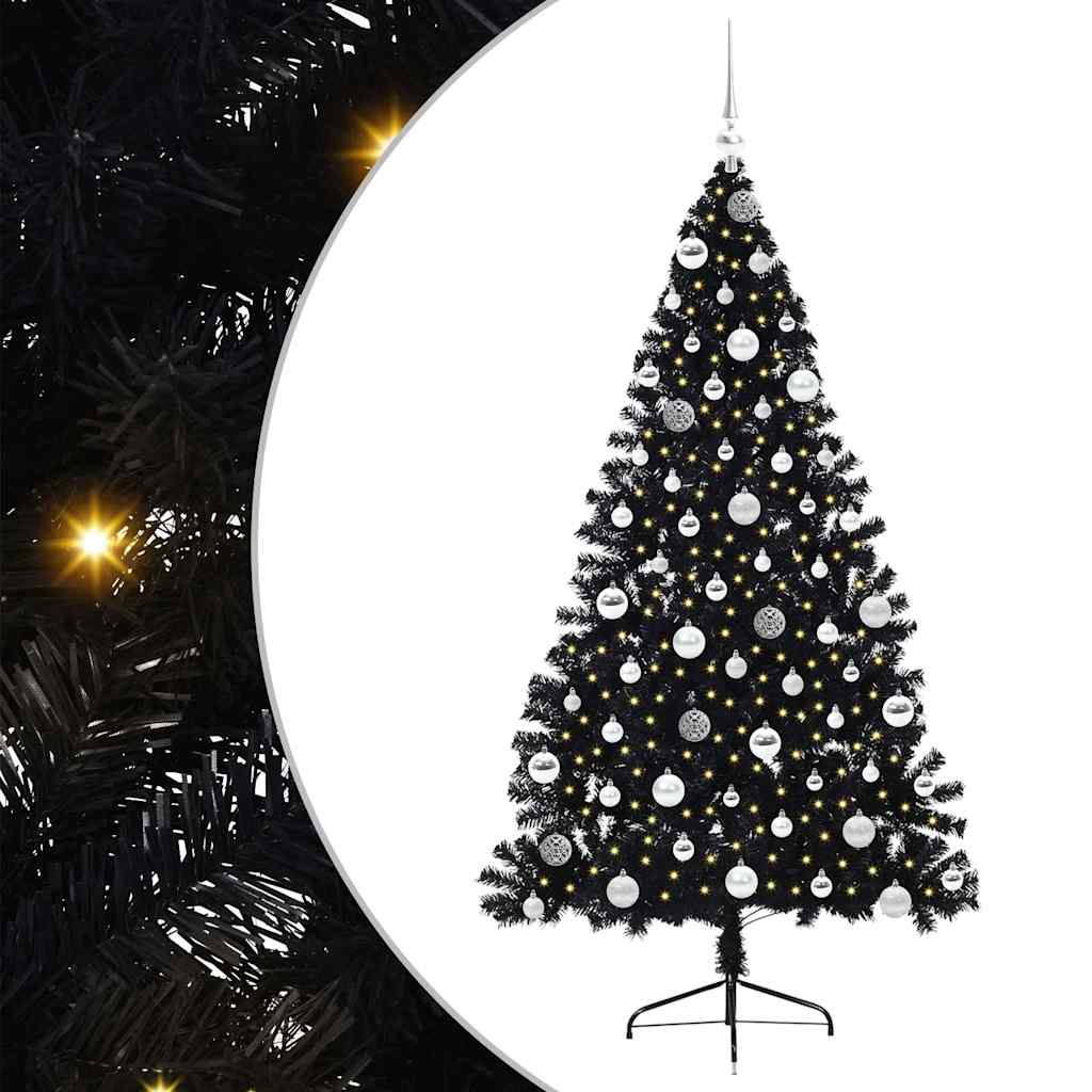 Kunstig Forhåndsopplyst Juletre Med 300 Led Svart 180 Cm Pvc