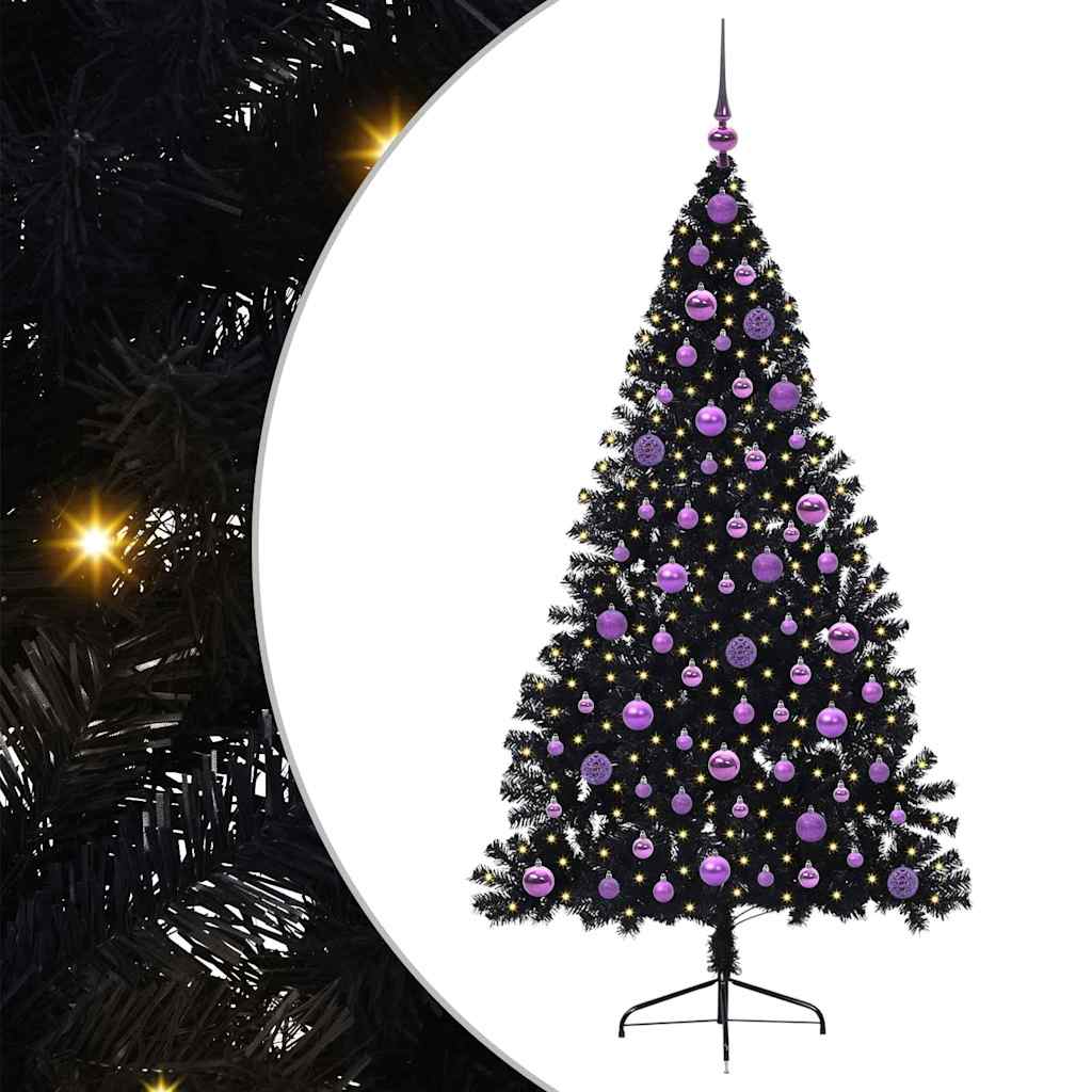 Kunstig Forhåndsopplyst Juletre Med 300 Led Svart 180 Cm Pvc
