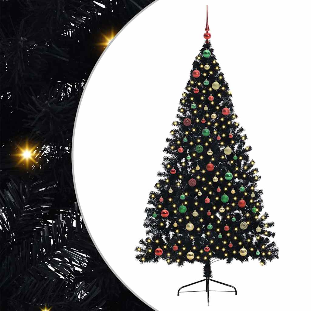 Kunstig Forhåndsopplyst Juletre Med 300 Led Svart 180 Cm Pvc