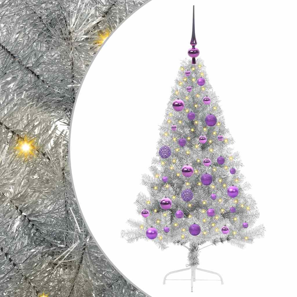 Kunstig Forhåndsopplyst Juletre Med 150 Led Sølv 120 Cm Pet