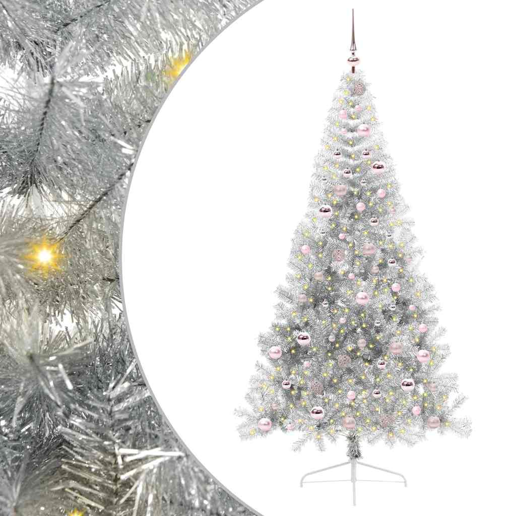 Kunstig Forhåndsopplyst Juletre Med 300 Led Sølv 210 Cm Pet
