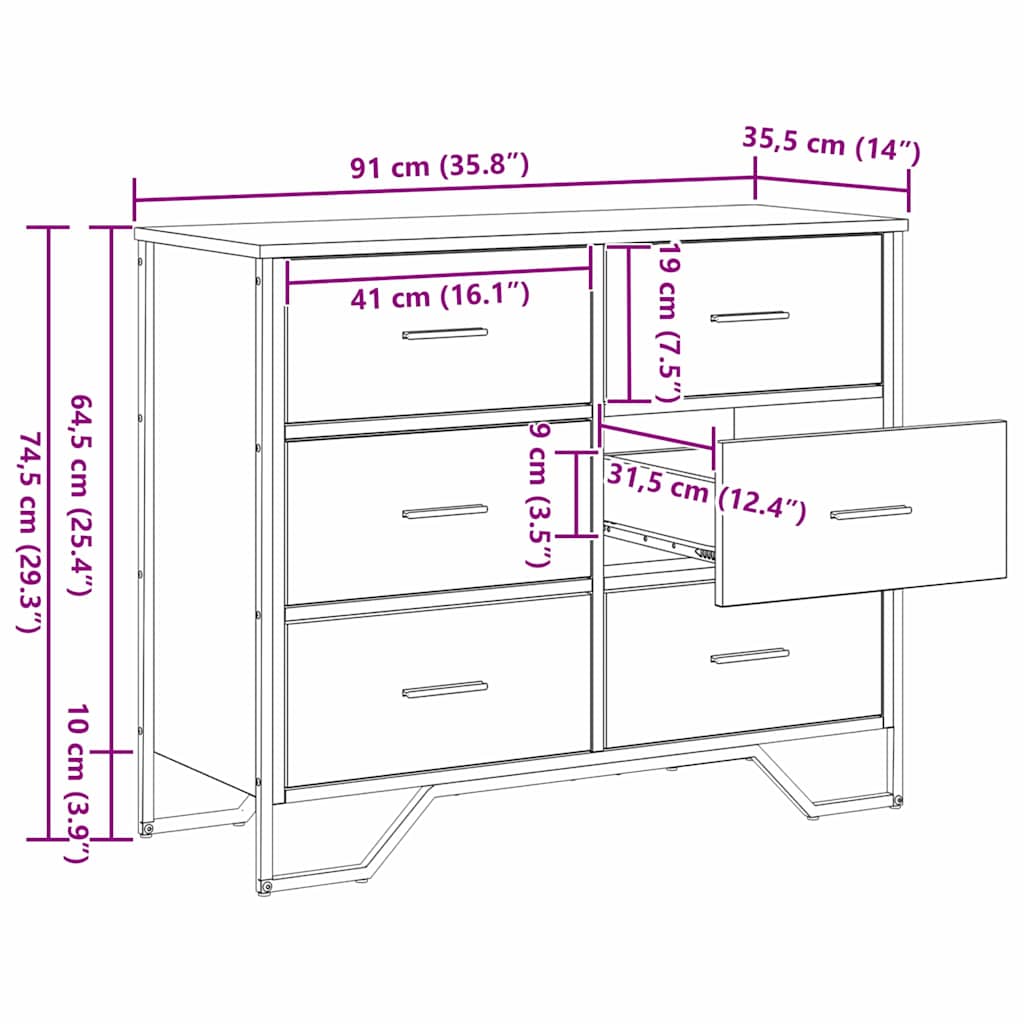 Kommode Med Skuff 2 Pcs Artisan Eik 91 X 35,5 X 74,5 Cm