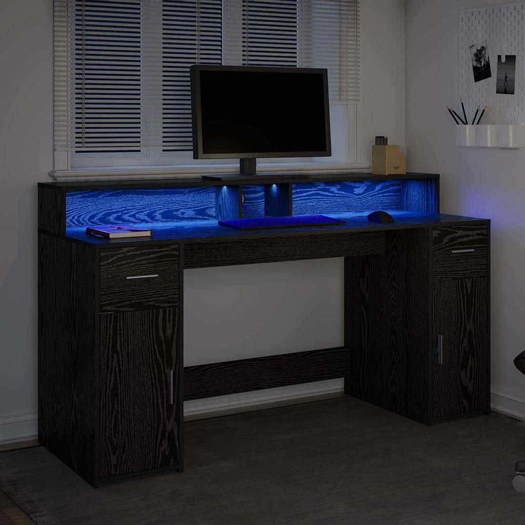 Skrivebord Med Skuff Svart Eik 160 X 55 X 91 Cm Konstruert Tre