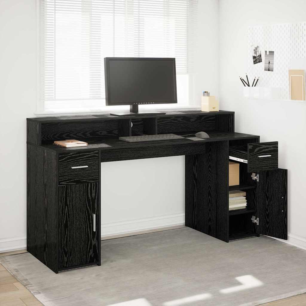 Skrivebord Med Skuff Svart Eik 160 X 55 X 91 Cm Konstruert Tre