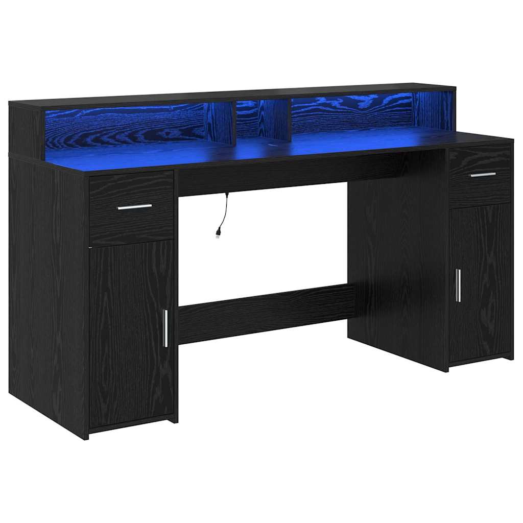 Skrivebord Med Skuff Svart Eik 160 X 55 X 91 Cm Konstruert Tre