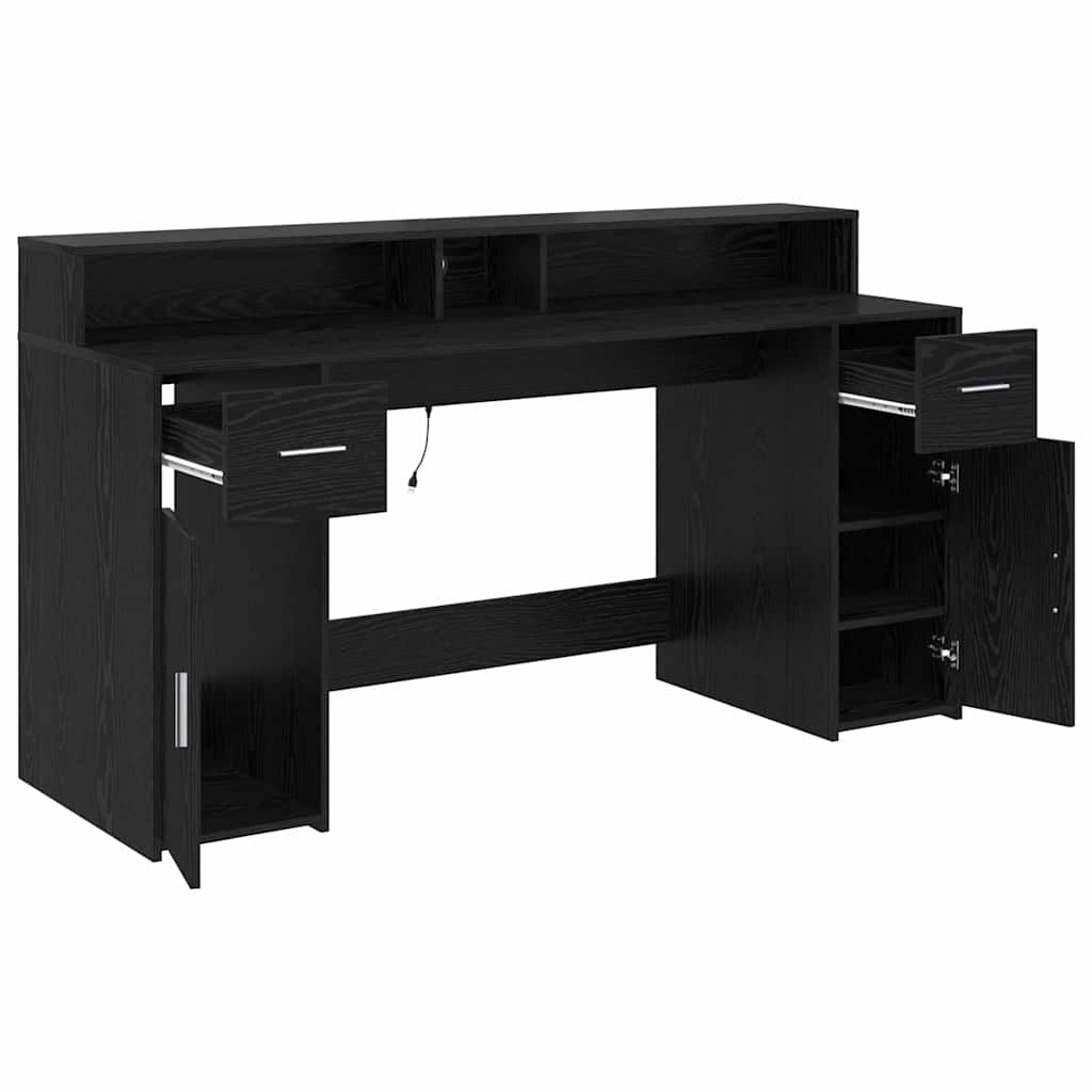 Skrivebord Med Skuff Svart Eik 160 X 55 X 91 Cm Konstruert Tre