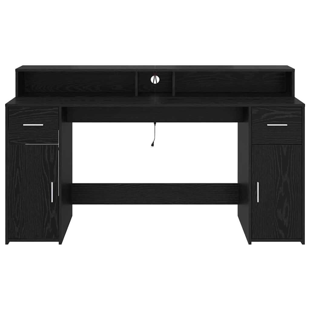 Skrivebord Med Skuff Svart Eik 160 X 55 X 91 Cm Konstruert Tre