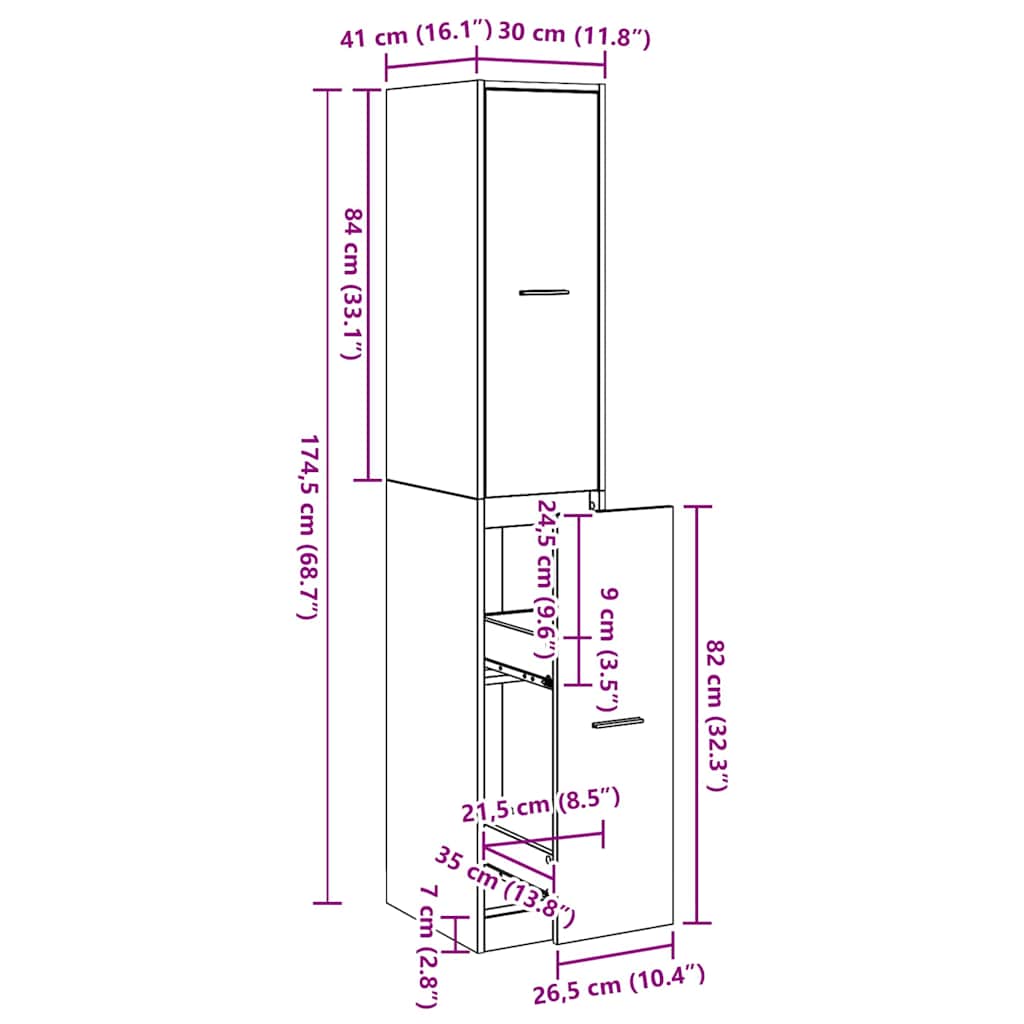 Apotekskap Svart Eik 30 X 41 X 174.5 Cm Konstruert Tre