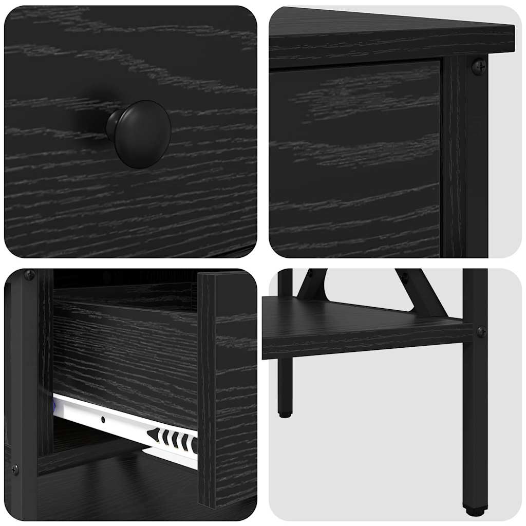 Nattbord 2 Pcs Svart Eik 40 X 42 X 45 Cm Ingeniørtre Og Metall