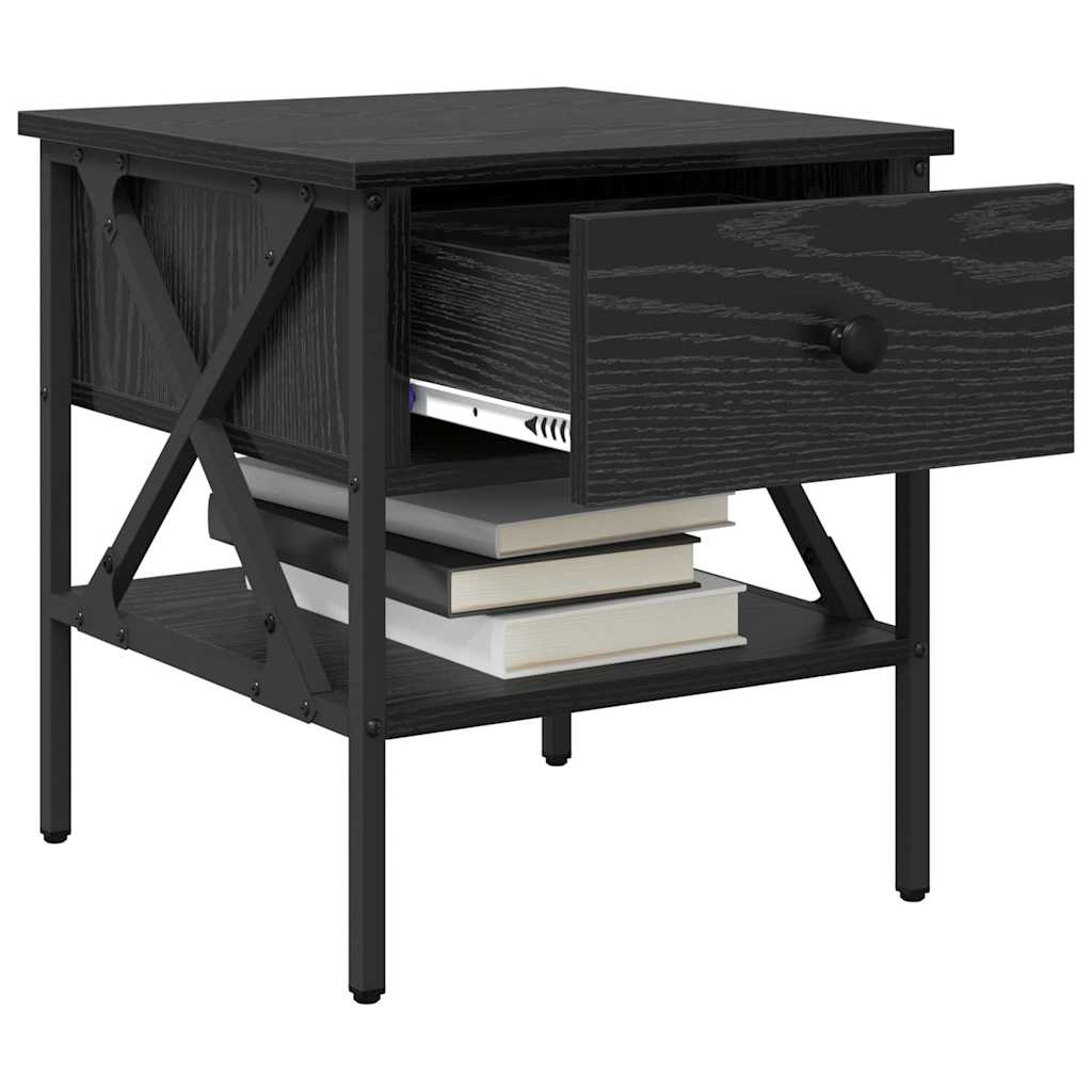 Nattbord 2 Pcs Svart Eik 40 X 42 X 45 Cm Ingeniørtre Og Metall