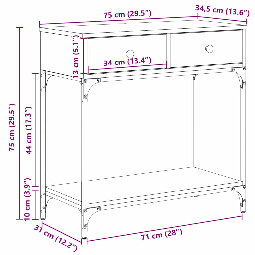 Konsollbord Svart Eik 75 X 34.5 X 75 Cm Konstruert Tre