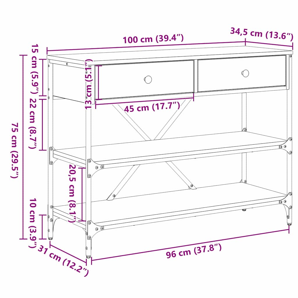 Konsollbord Med Skuff Med Hylle Annet Med Lagring Svart Eik