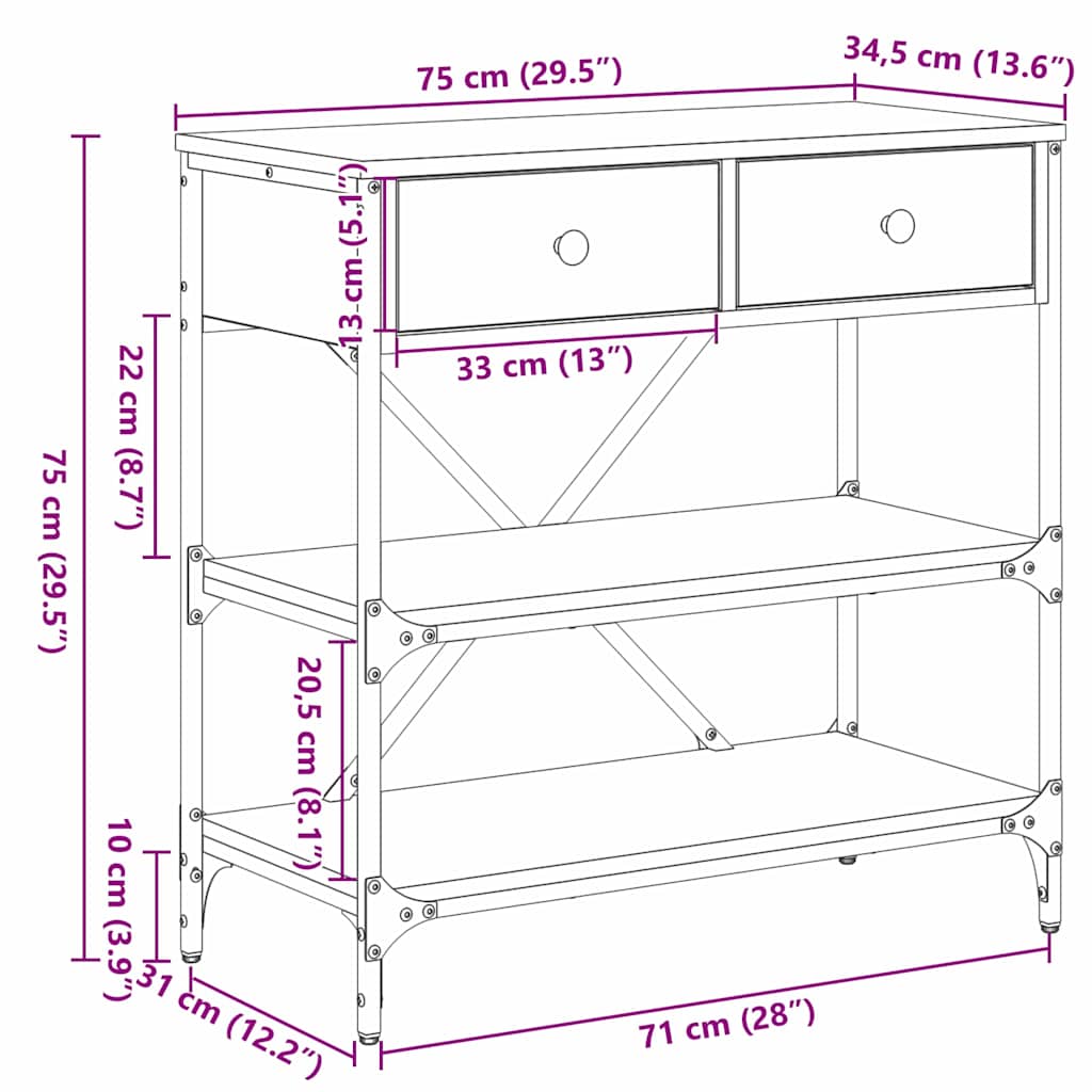 Konsollbord Med Skuff Med Hylle Annet Med Lagring Svart Eik