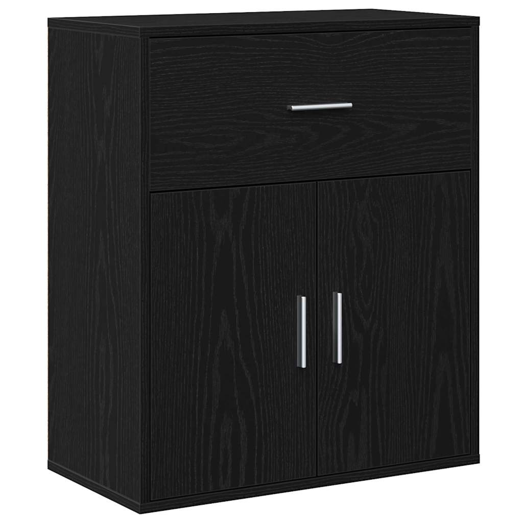 Serviesskap Med Skuff Svart Eik 60 X 31 X 70 Cm Konstruert Tre