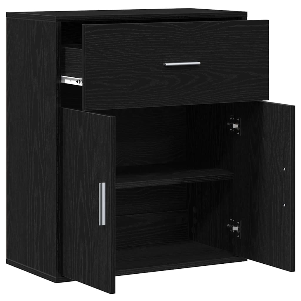 Serviesskap Med Skuff Svart Eik 60 X 31 X 70 Cm Konstruert Tre