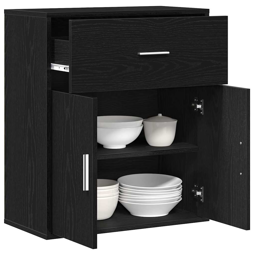 Serviesskap Med Skuff Svart Eik 60 X 31 X 70 Cm Konstruert Tre