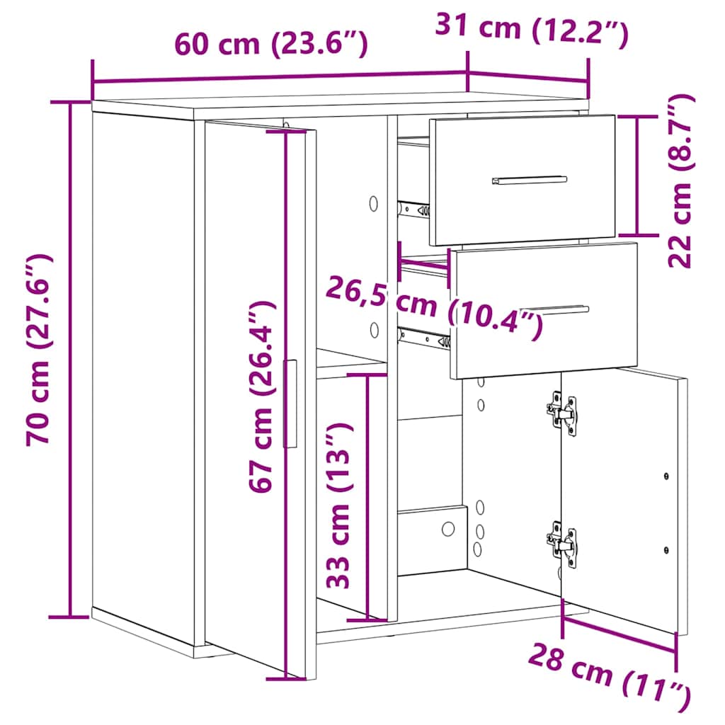 Serviesskap Med Skuff Svart Eik 60 X 31 X 70 Cm Konstruert Tre