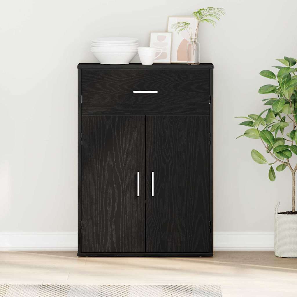 Serviesskap Med Skuff Svart Eik 60 X 30 X 84 Cm Konstruert Tre