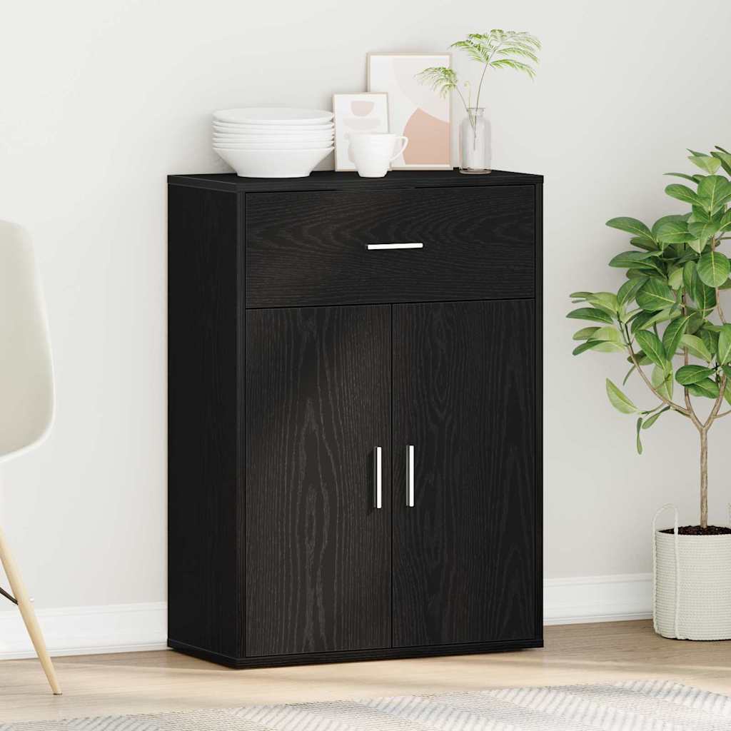 Serviesskap Med Skuff Svart Eik 60 X 30 X 84 Cm Konstruert Tre