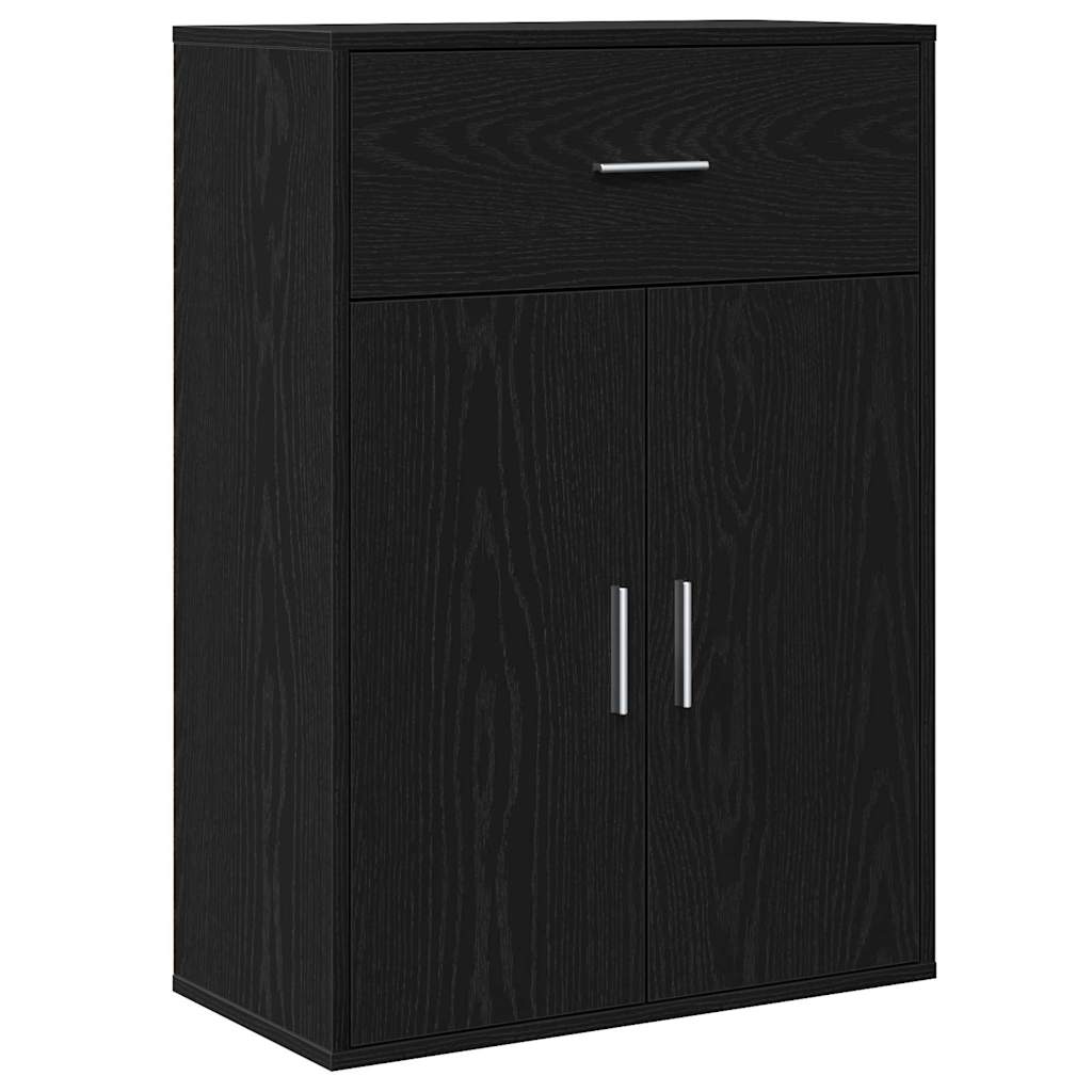 Serviesskap Med Skuff Svart Eik 60 X 30 X 84 Cm Konstruert Tre