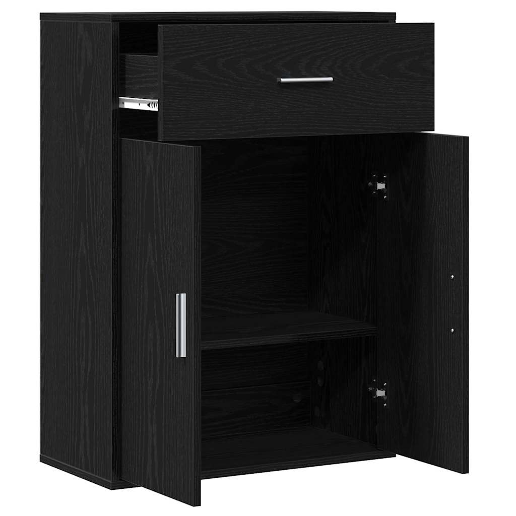 Serviesskap Med Skuff Svart Eik 60 X 30 X 84 Cm Konstruert Tre