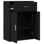 Serviesskap Med Skuff Svart Eik 60 X 30 X 84 Cm Konstruert Tre