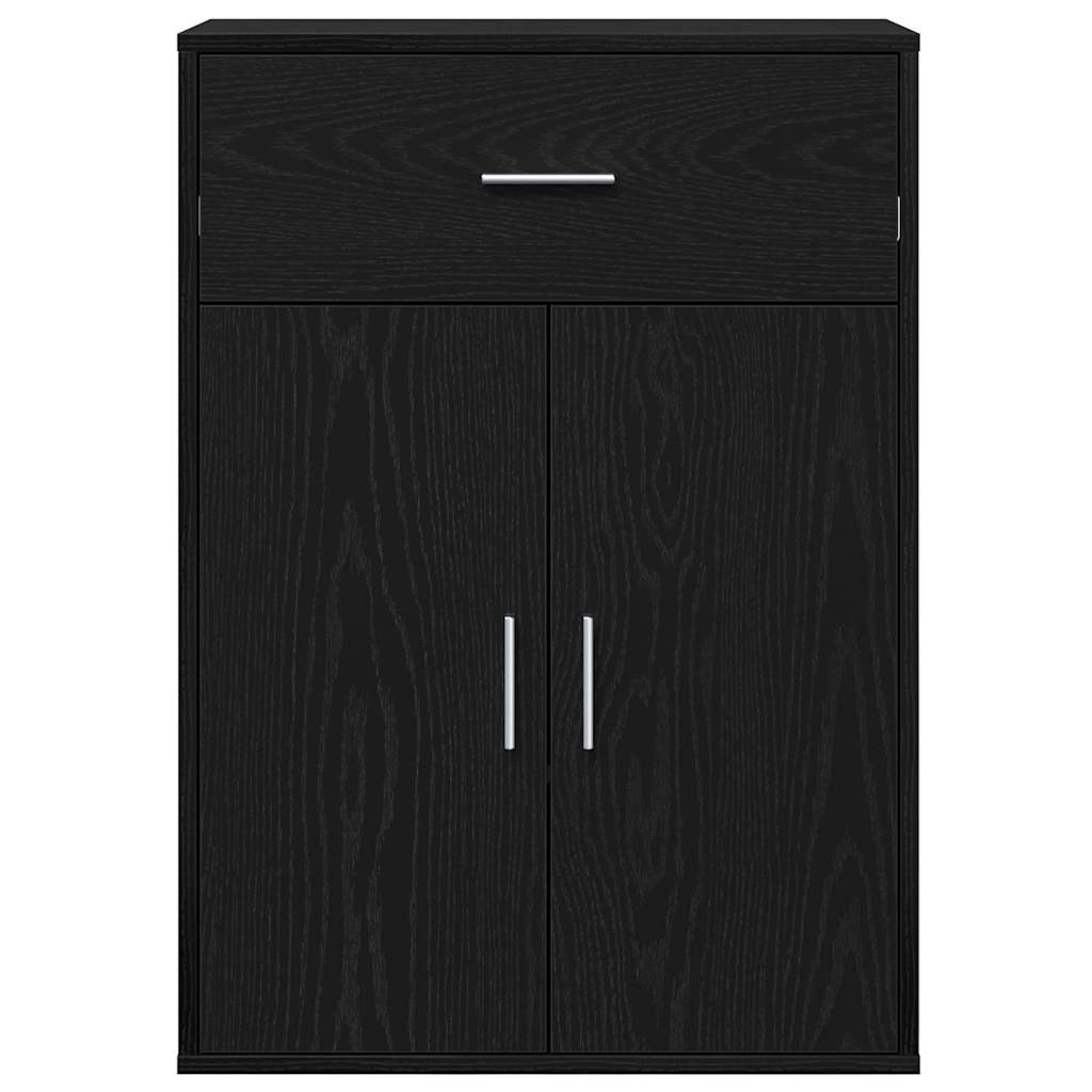 Serviesskap Med Skuff Svart Eik 60 X 30 X 84 Cm Konstruert Tre