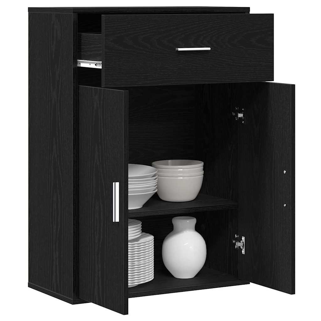 Serviesskap Med Skuff Svart Eik 60 X 30 X 84 Cm Konstruert Tre