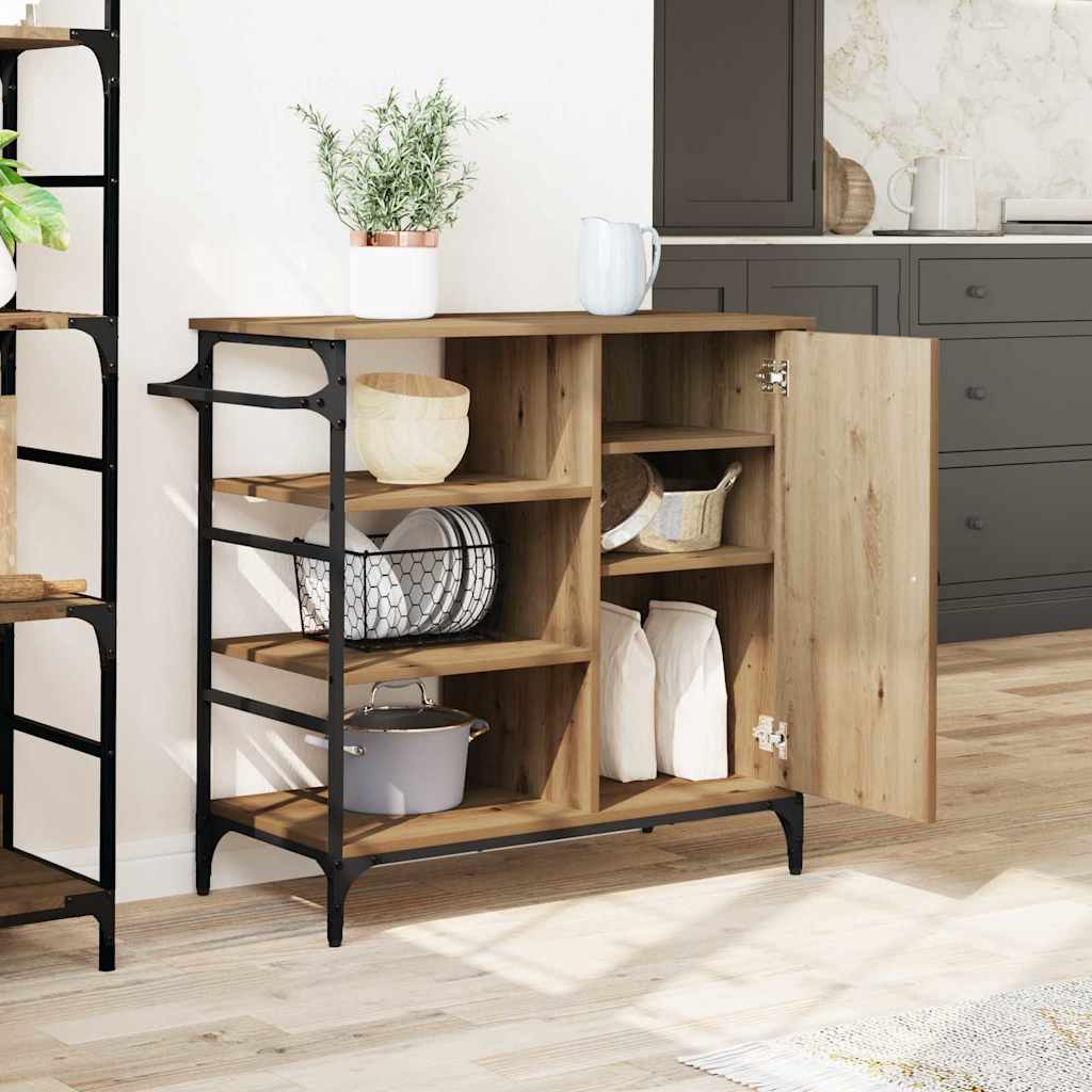 Kjøkkenvogn Håndlaget Eik Og Svart 87,5 X 38,5 X 84,5 Cm