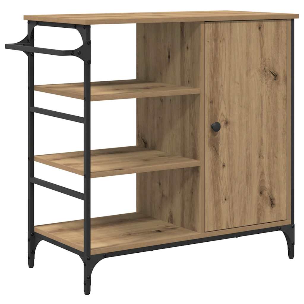 Kjøkkenvogn Håndlaget Eik Og Svart 87,5 X 38,5 X 84,5 Cm