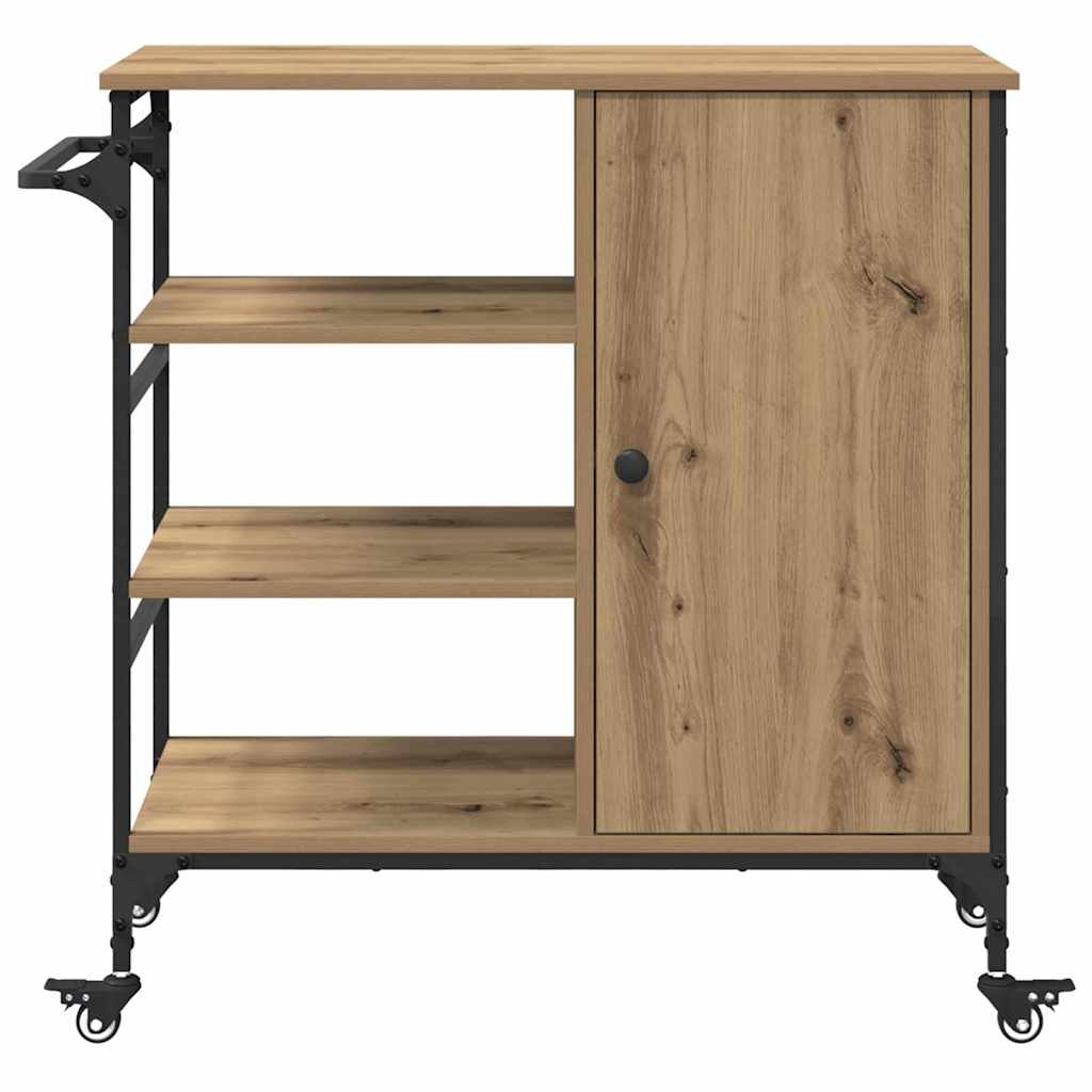 Kjøkkenvogn Håndlaget Eik Og Svart 87,5 X 38,5 X 84,5 Cm