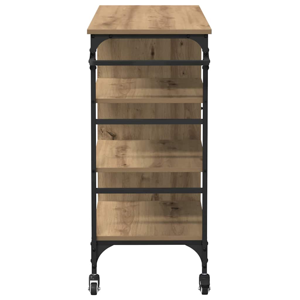 Kjøkkenvogn Håndlaget Eik Og Svart 87,5 X 38,5 X 84,5 Cm