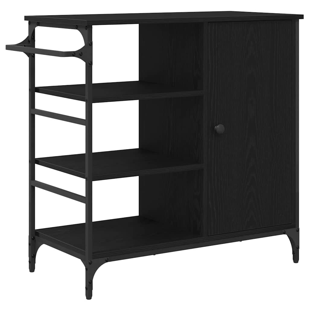 Kjøkkenvogn Svart Eik 87,5 X 38,5 X 84,5 Cm Konstruert Tre