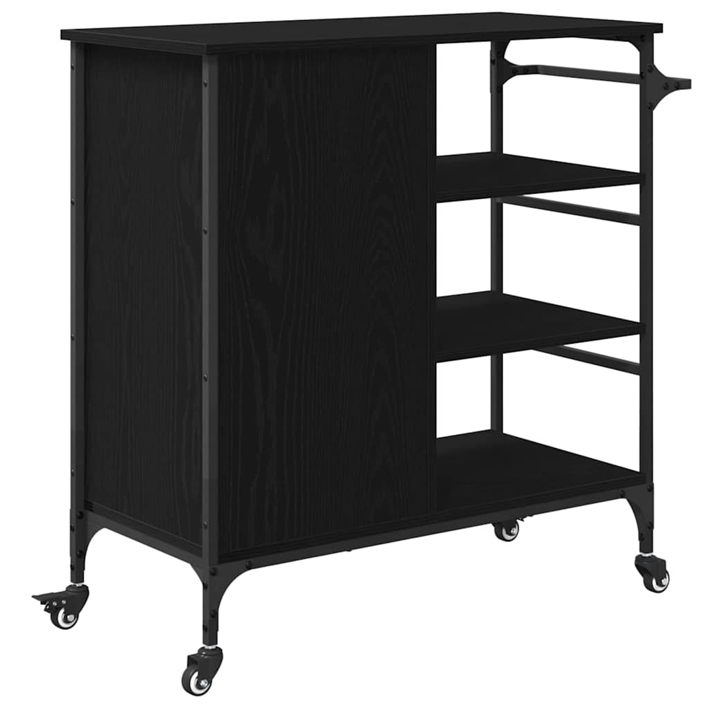 Kjøkkenvogn Svart Eik 87,5 X 38,5 X 84,5 Cm Konstruert Tre