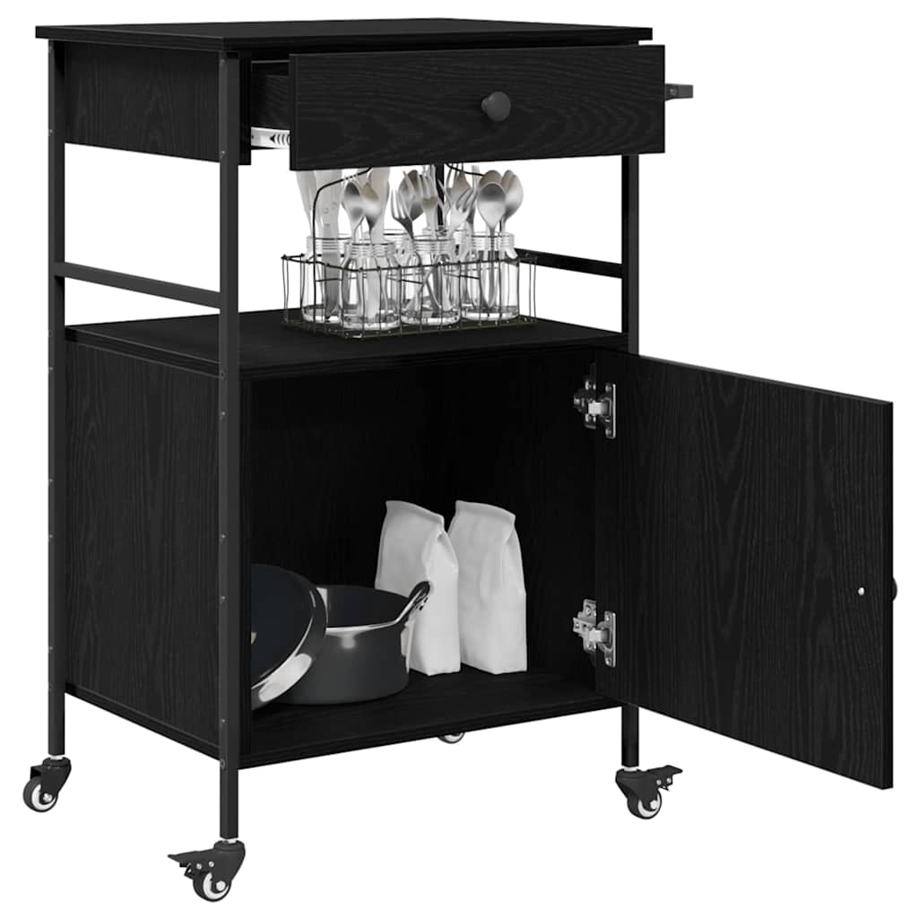 Kjøkkenvogn Svart Eik 56 X 43 X 89.5 Cm Konstruert Tre