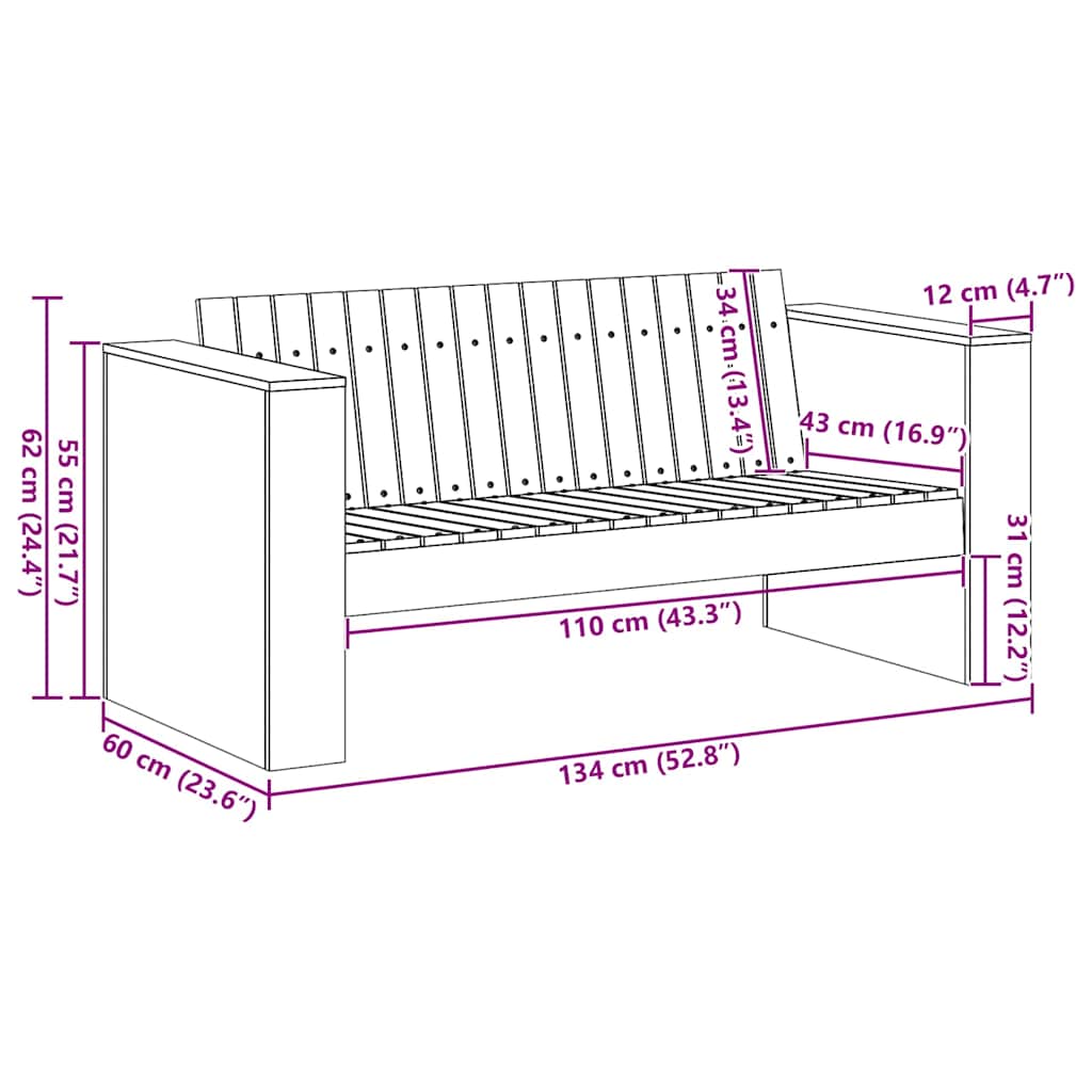 Hagemøbelsofa Naturlig 134 X 60 X 62 Cm Massiv Furu