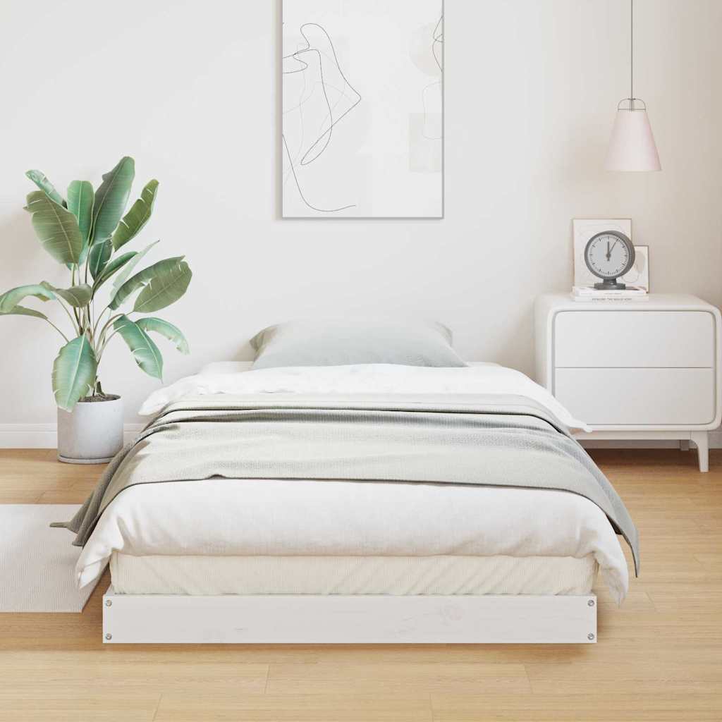 Gulvbedramme Hvit 100 X 220 Cm Massiv Furu