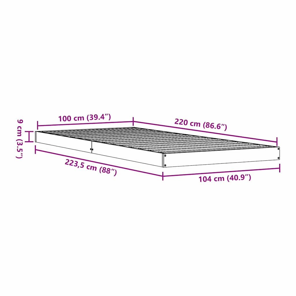 Gulvbedramme Hvit 100 X 220 Cm Massiv Furu