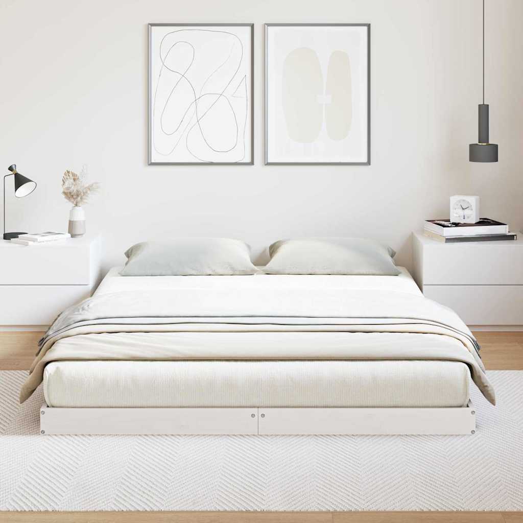 Gulvbedramme Hvit 140 X 220 Cm Massiv Furu