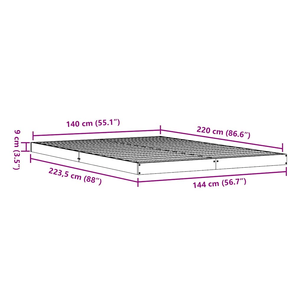 Gulvbedramme Hvit 140 X 220 Cm Massiv Furu
