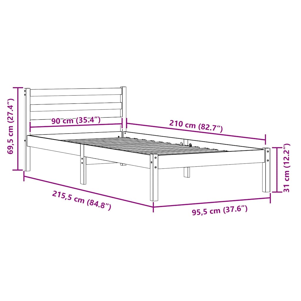 Sengestamme Hvit 215,5 X 95,5 X 69,5 Cm Massiv Furu