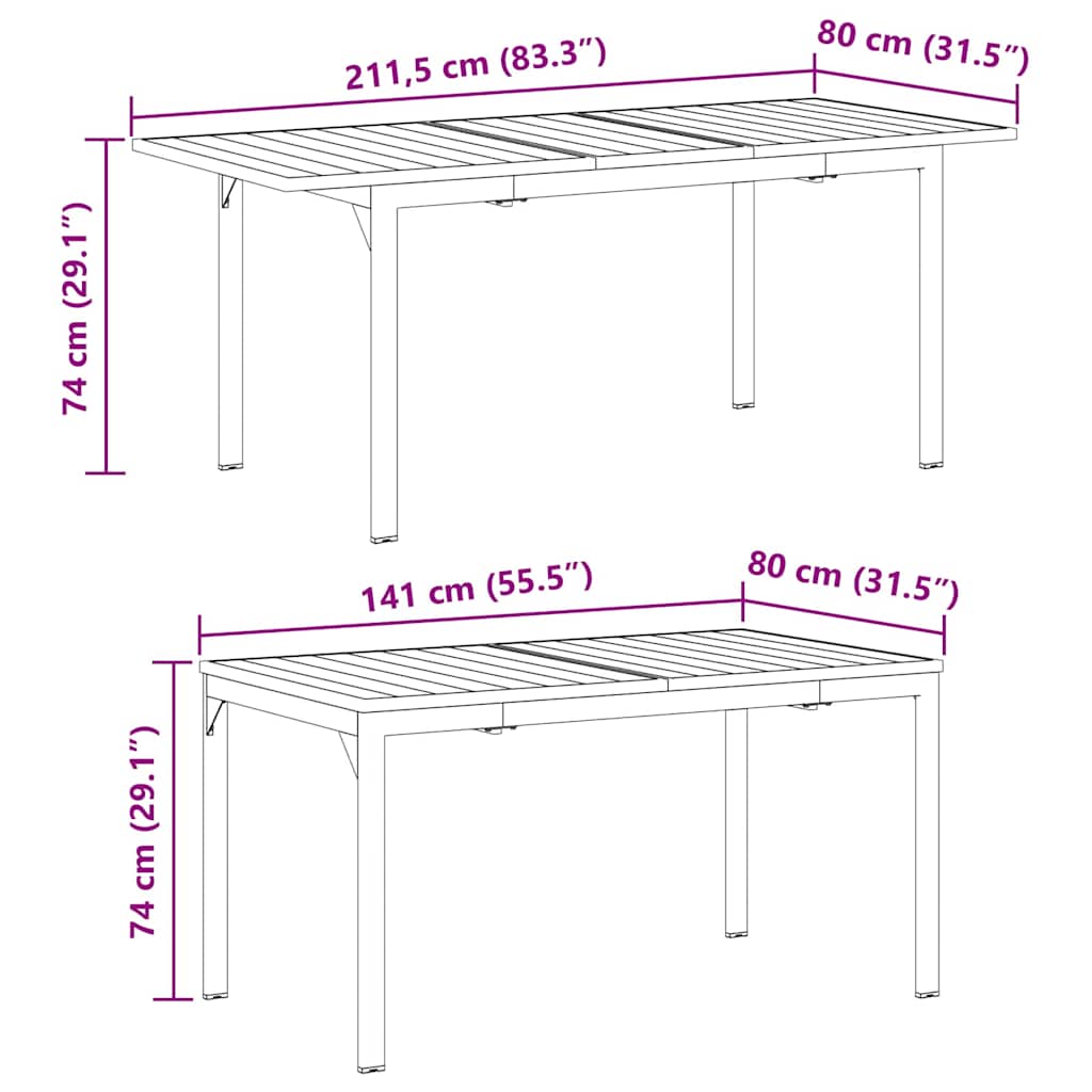 Terrassebord Antrasitt 180 X 80 X 74 Cm Pulverlakkert Stål